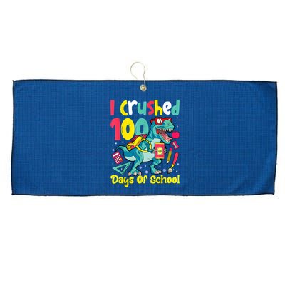 I Crushed 100 Days Of School , Dinosaur Kids Boys Funny Design Large Microfiber Waffle Golf Towel