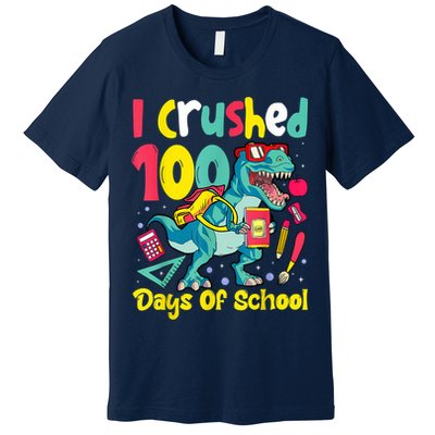 I Crushed 100 Days Of School , Dinosaur Kids Boys Funny Design Premium T-Shirt