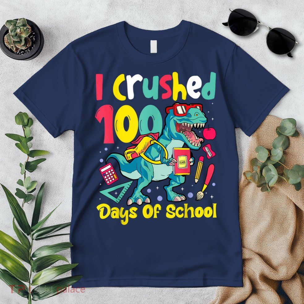 I Crushed 100 Days Of School , Dinosaur Kids Boys Funny Design Premium T-Shirt