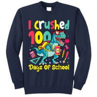 I Crushed 100 Days Of School , Dinosaur Kids Boys Funny Design Tall Sweatshirt