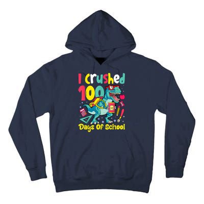 I Crushed 100 Days Of School , Dinosaur Kids Boys Funny Design Tall Hoodie
