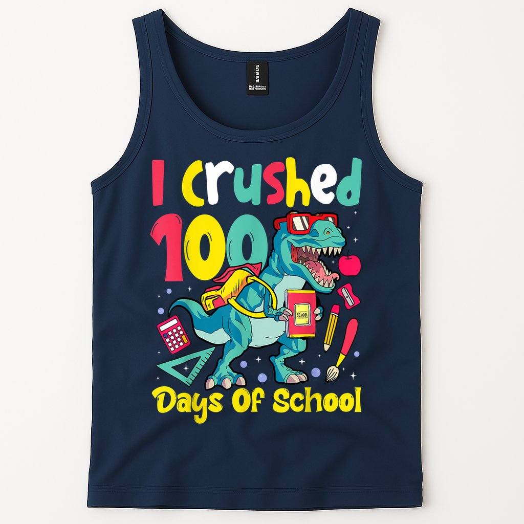 I Crushed 100 Days Of School , Dinosaur Kids Boys Funny Design Tank Top