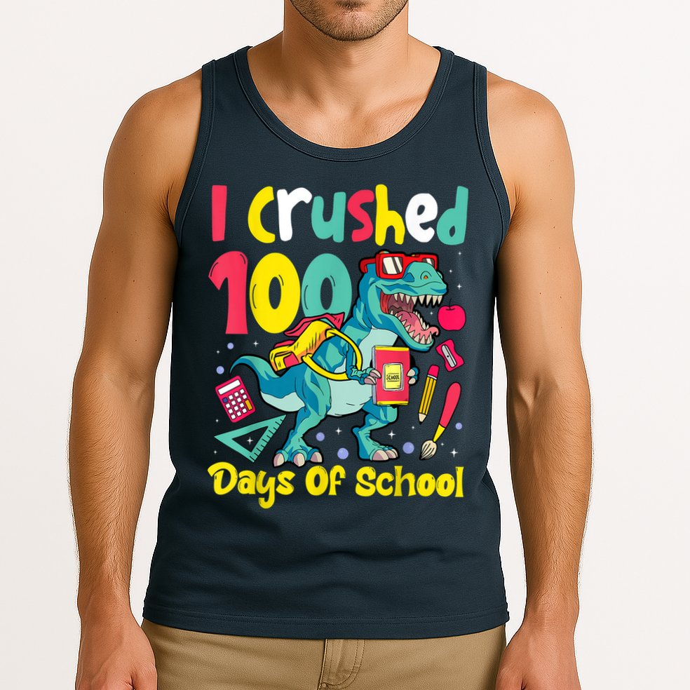 I Crushed 100 Days Of School , Dinosaur Kids Boys Funny Design Tank Top