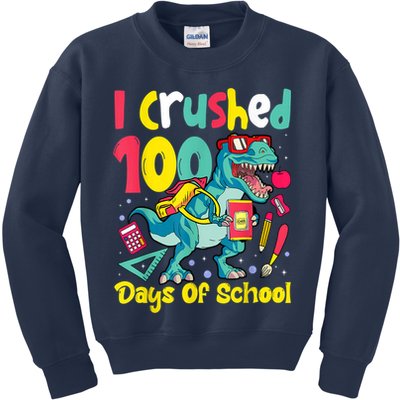 I Crushed 100 Days Of School , Dinosaur Kids Boys Funny Design Kids Sweatshirt