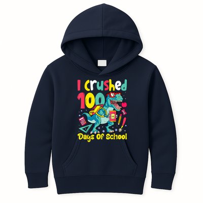 I Crushed 100 Days Of School , Dinosaur Kids Boys Funny Design Kids Hoodie