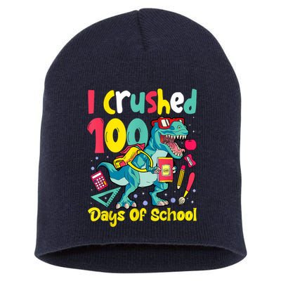 I Crushed 100 Days Of School , Dinosaur Kids Boys Funny Design Short Acrylic Beanie