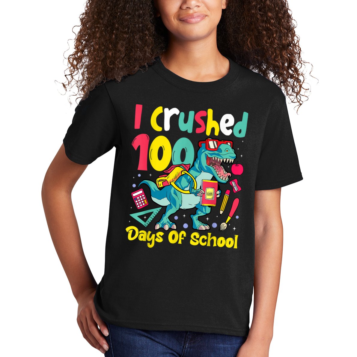 I Crushed 100 Days Of School , Dinosaur Kids Boys Funny Design Kids T-Shirt