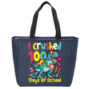 I Crushed 100 Days Of School , Dinosaur Kids Boys Funny Design Zip Tote Bag