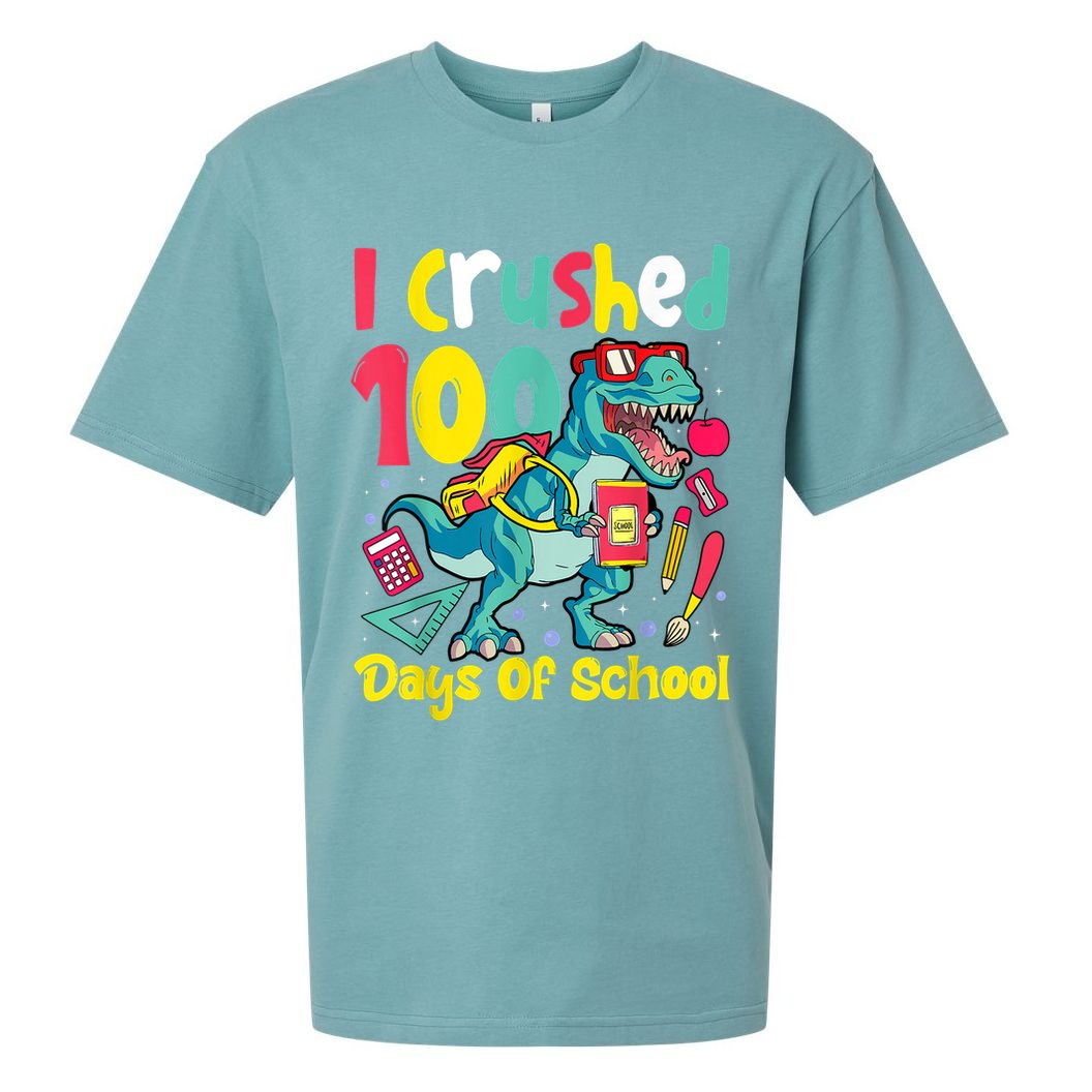 I Crushed 100 Days Of School , Dinosaur Kids Boys Funny Design Sueded Cloud Jersey T-Shirt