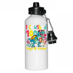 I Crushed 100 Days Of School , Dinosaur Kids Boys Funny Design Aluminum Water Bottle