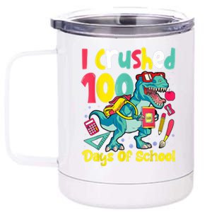 I Crushed 100 Days Of School , Dinosaur Kids Boys Funny Design 12 oz Stainless Steel Tumbler Cup