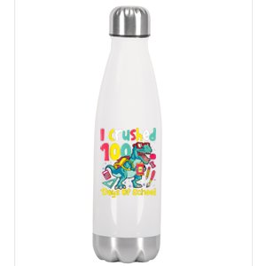 I Crushed 100 Days Of School , Dinosaur Kids Boys Funny Design Stainless Steel Insulated Water Bottle