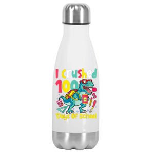 I Crushed 100 Days Of School , Dinosaur Kids Boys Funny Design Stainless Steel Insulated Water Bottle