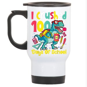 I Crushed 100 Days Of School , Dinosaur Kids Boys Funny Design Stainless Steel Travel Mug