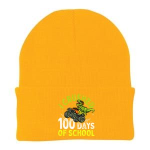 I Crushed 100 Days Of School Dinosaur Monster Truck Great Gift Knit Cap Winter Beanie