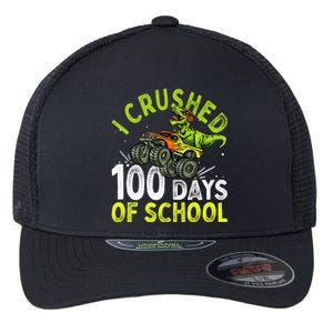 I Crushed 100 Days Of School Dinosaur Monster Truck Great Gift Flexfit Unipanel Trucker Cap