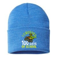 I Crushed 100 Days Of School Dinosaur Monster Truck Great Gift Sustainable Knit Beanie