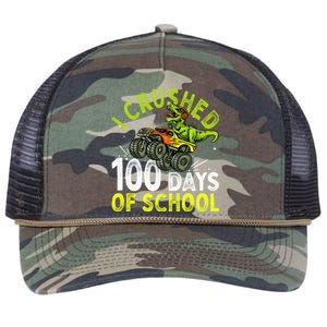 I Crushed 100 Days Of School Dinosaur Monster Truck Great Gift Retro Rope Trucker Hat Cap