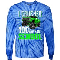 I Crushed 100 Days Of School Cool Gift Monster Truck Funny Gift Tie-Dye Long Sleeve Shirt