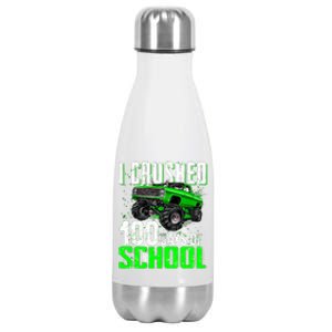 I Crushed 100 Days Of School Cool Gift Monster Truck Funny Gift Stainless Steel Insulated Water Bottle