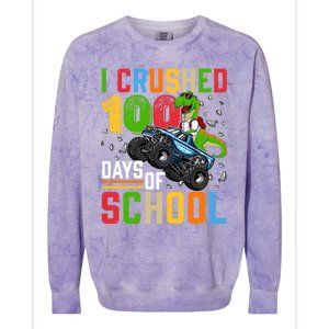 I Crushed 100 Days Of School Dinosaur Monster Truck Gift Colorblast Crewneck Sweatshirt