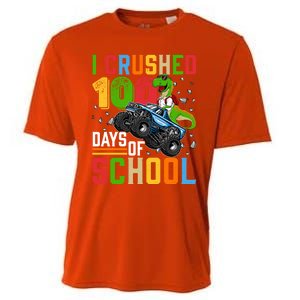 I Crushed 100 Days Of School Dinosaur Monster Truck Gift Cooling Performance Crew T-Shirt