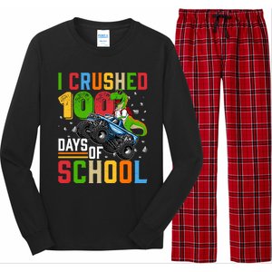 I Crushed 100 Days Of School Dinosaur Monster Truck Gift Long Sleeve Pajama Set