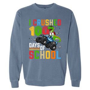 I Crushed 100 Days Of School Dinosaur Monster Truck Gift Garment-Dyed Sweatshirt