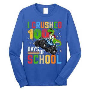 I Crushed 100 Days Of School Dinosaur Monster Truck Gift Long Sleeve Shirt