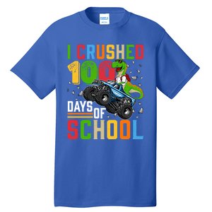 I Crushed 100 Days Of School Dinosaur Monster Truck Gift Tall T-Shirt