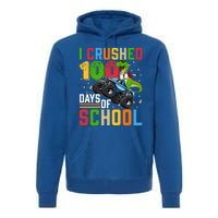 I Crushed 100 Days Of School Dinosaur Monster Truck Gift Premium Hoodie