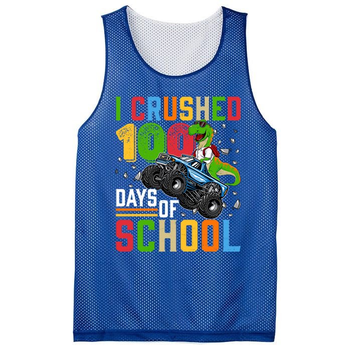 I Crushed 100 Days Of School Dinosaur Monster Truck Gift Mesh Reversible Basketball Jersey Tank