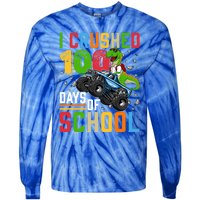 I Crushed 100 Days Of School Dinosaur Monster Truck Gift Tie-Dye Long Sleeve Shirt