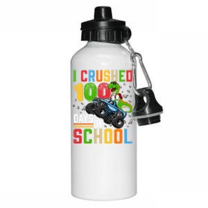 I Crushed 100 Days Of School Dinosaur Monster Truck Gift Aluminum Water Bottle