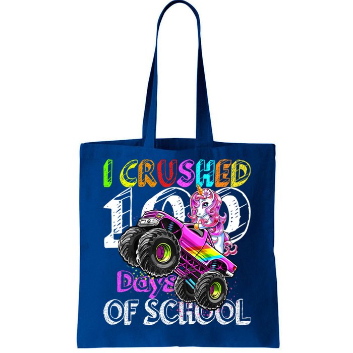 I Crushed 100 Days Of School Unicorn Monster Truck Funny Gift Tote Bag