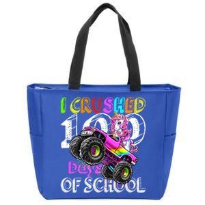 I Crushed 100 Days Of School Unicorn Monster Truck Funny Gift Zip Tote Bag