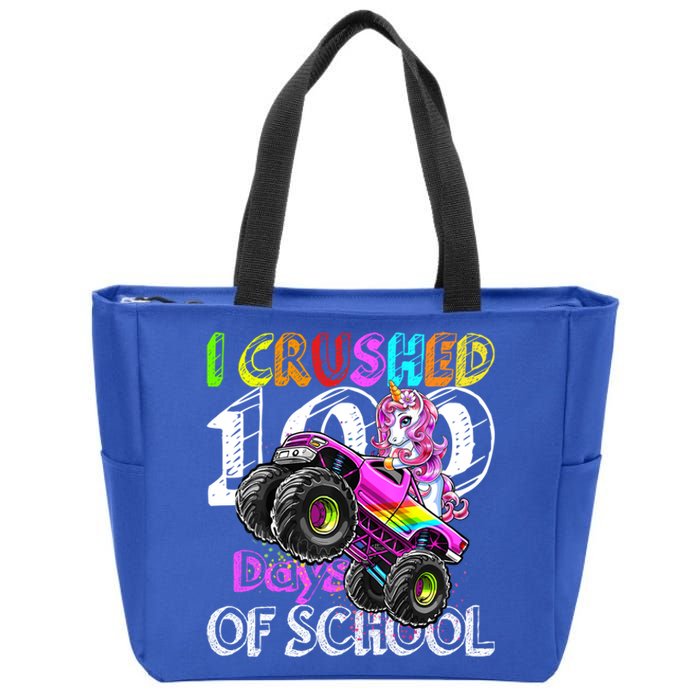 I Crushed 100 Days Of School Unicorn Monster Truck Funny Gift Zip Tote Bag