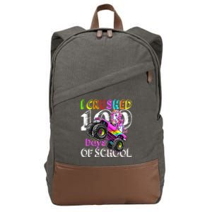 I Crushed 100 Days Of School Unicorn Monster Truck Funny Gift Cotton Canvas Backpack