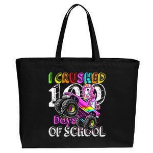 I Crushed 100 Days Of School Unicorn Monster Truck Funny Gift Cotton Canvas Jumbo Tote