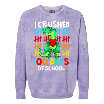 I Crushed 100 Days Of School Dinosaur T Rex Smarter Brighter Gift Colorblast Crewneck Sweatshirt