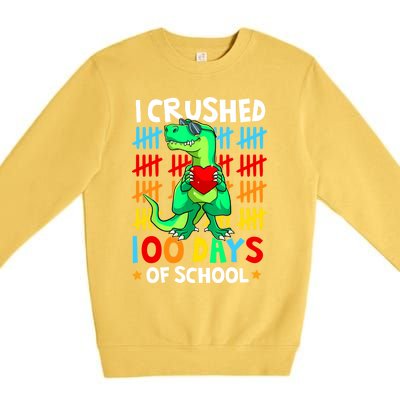 I Crushed 100 Days Of School Dinosaur T Rex Smarter Brighter Gift Premium Crewneck Sweatshirt