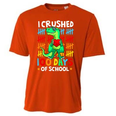 I Crushed 100 Days Of School Dinosaur T Rex Smarter Brighter Gift Cooling Performance Crew T-Shirt