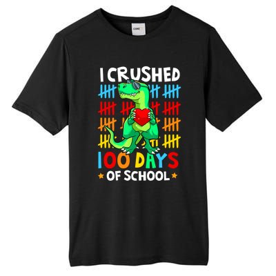 I Crushed 100 Days Of School Dinosaur T Rex Smarter Brighter Gift Tall Fusion ChromaSoft Performance T-Shirt