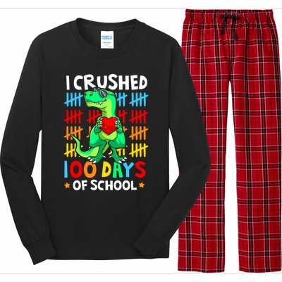 I Crushed 100 Days Of School Dinosaur T Rex Smarter Brighter Gift Long Sleeve Pajama Set