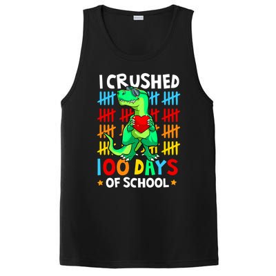 I Crushed 100 Days Of School Dinosaur T Rex Smarter Brighter Gift PosiCharge Competitor Tank