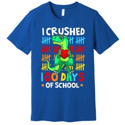 I Crushed 100 Days Of School Dinosaur T Rex Smarter Brighter Gift Premium T-Shirt