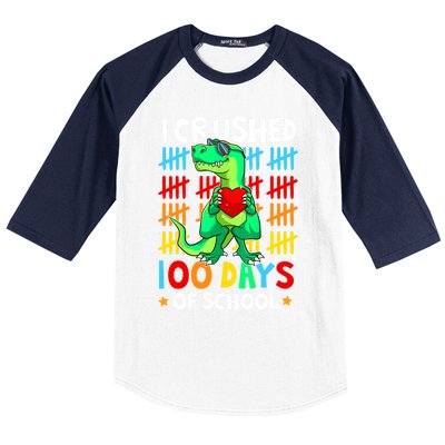 I Crushed 100 Days Of School Dinosaur T Rex Smarter Brighter Gift Baseball Sleeve Shirt