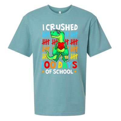 I Crushed 100 Days Of School Dinosaur T Rex Smarter Brighter Gift Sueded Cloud Jersey T-Shirt