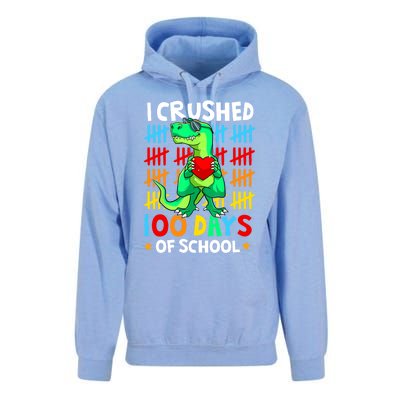 I Crushed 100 Days Of School Dinosaur T Rex Smarter Brighter Gift Unisex Surf Hoodie