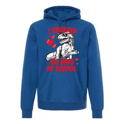 I Crushed 100 Days Of School Dinosaur T Rex Smarter Retro Gift Premium Hoodie